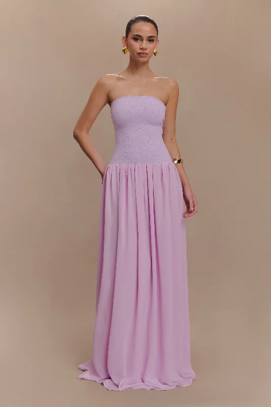 Lyanna Knit And Chiffon Strapless Maxi Dress - Lilac Seasonal Fashion