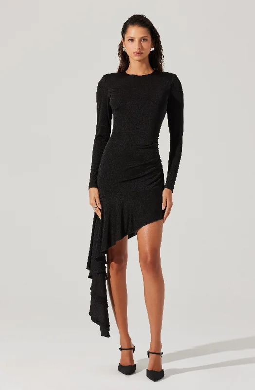 Asymmetric Ruffle Hem Dress End Of Season Clearance