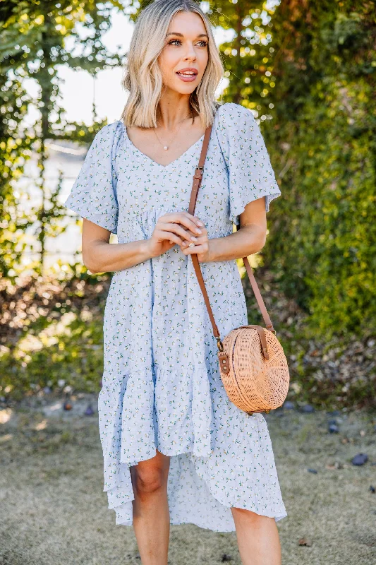 Friendly Reminder Sky Blue Ditsy Floral Midi Dress Casual Chic Clothing