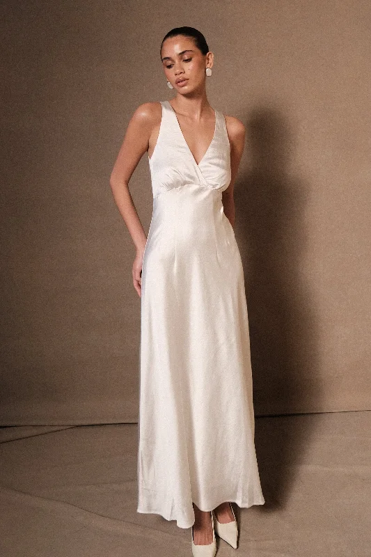 Meghan Satin Maxi Dress - Ivory Chic & Cozy Apparel