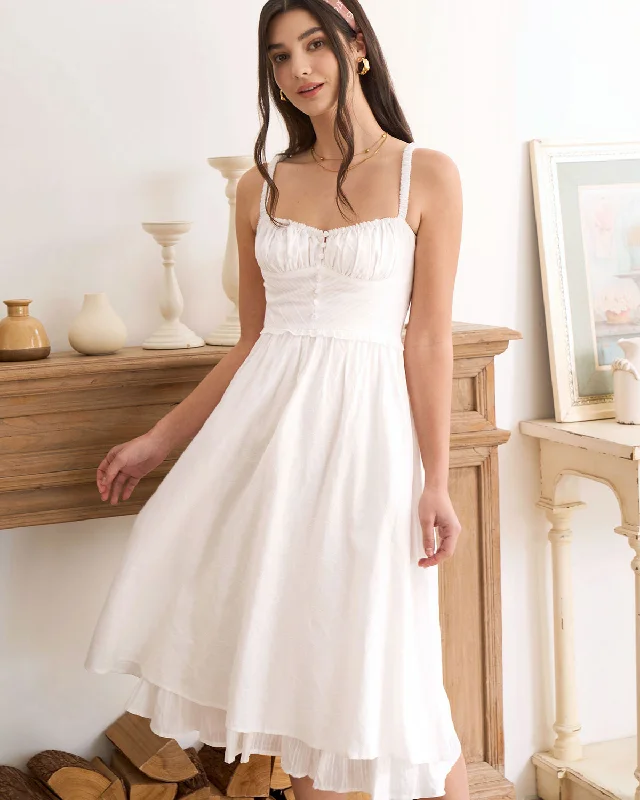 The White Ruched Slip Cotton Midi Dress Vintage Style Clothing Sale