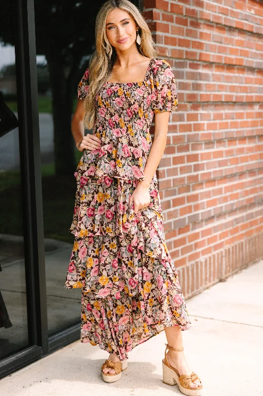 Fab Days Ahead Brown Floral Maxi Dress Effortless Comfort