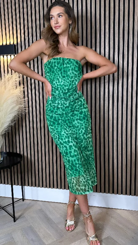 Lilo Green Animal Printed Strapless Midi Dress Elevate Your Wardrobe