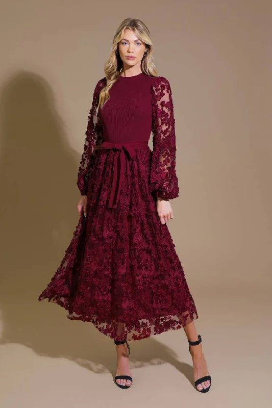 STAY HAPPY LACE SWEATER MIDI DRESS Lightweight Fabric