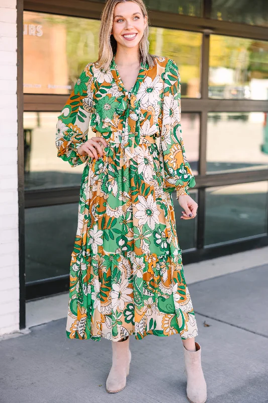 All For You Green Floral Midi Dress Casual Yet Stylish Separates