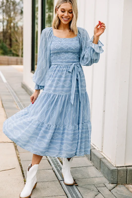 Seasons Change Blue Striped Midi Dress Dive Into Trendy Styles