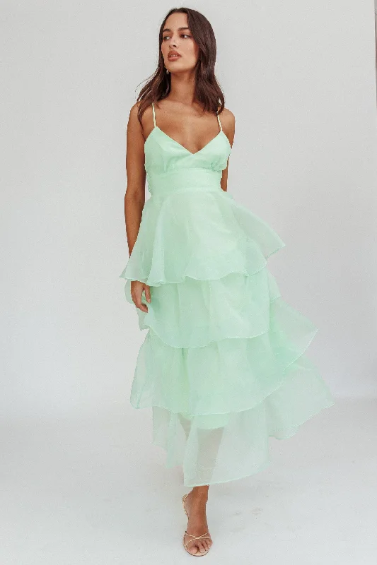 Made For You Tiered Ruffle Midi Dress Mint Fashion Sale