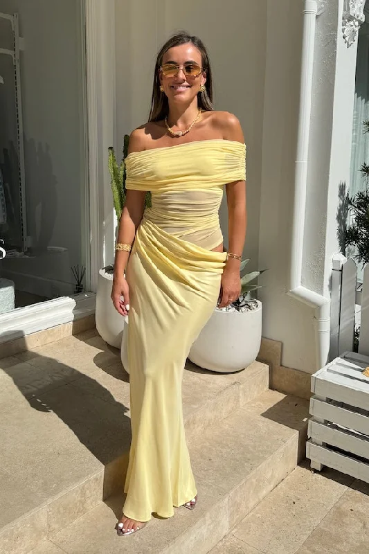 Nico Off Shoulder Maxi Dress Butter Sustainable Fashion Extravaganza