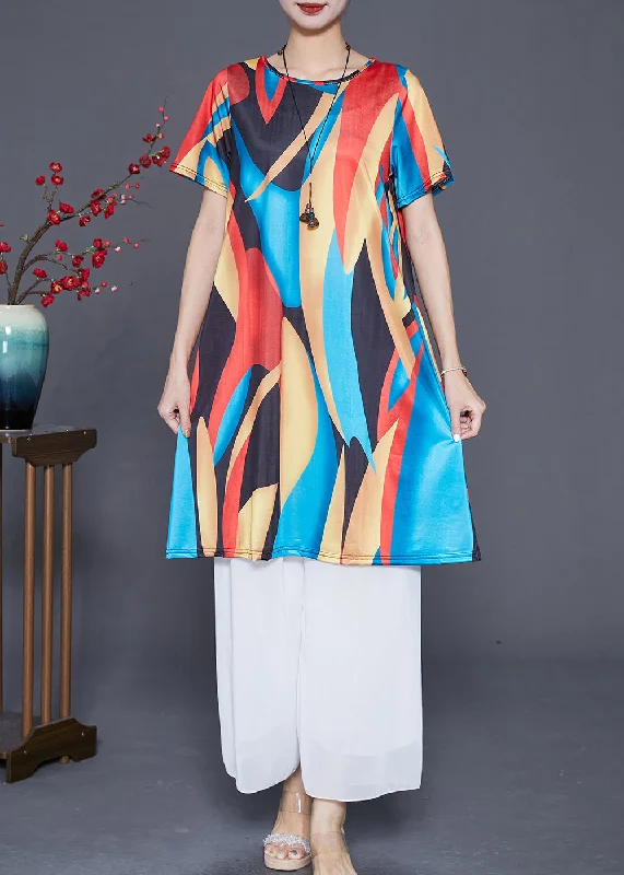 Boutique Red Blue Oversized Print Ice Silk Mini Dress Summer Formal Outfit