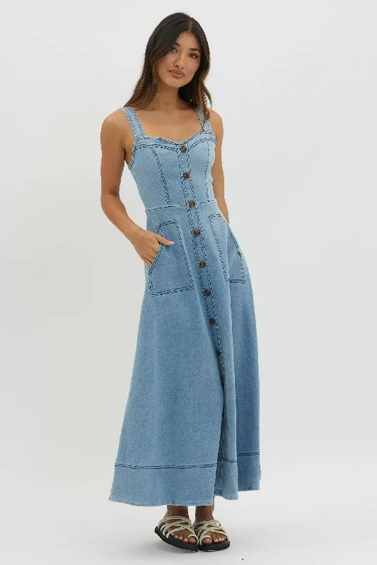 Laureen Pocket Maxi Dress Denim Blue Stylish Basics