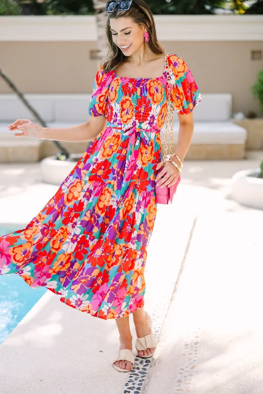 Return To Me Magenta Floral Midi Dress Elevate Your Wardrobe