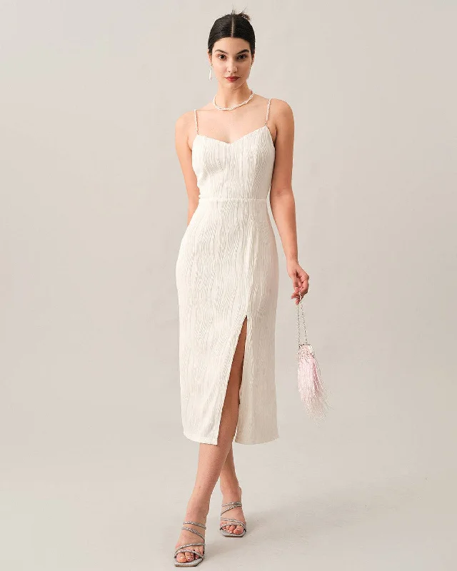 The Wave Textured Pearl Strap Midi Dress All Season Fashion Collection