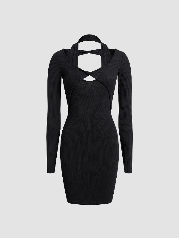 TastyHottie - Keyhole Cutout Halter Bodycon Short Dress Sophisticated Outfits