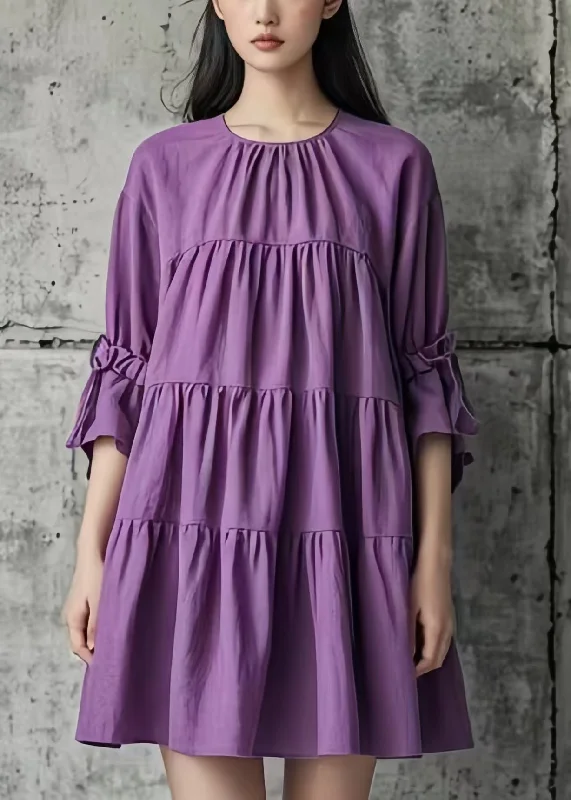 DIY Purple Oversized Wrinkled Cotton Tea Dress Summer Comfortable Chic