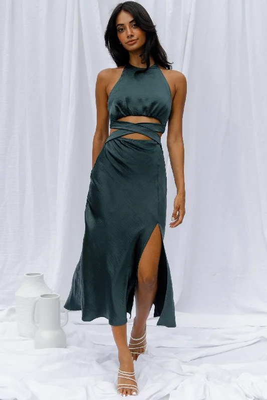 Social Butterfly Cut-Out Waist Midi Dress Jade All Season Fashion Collection