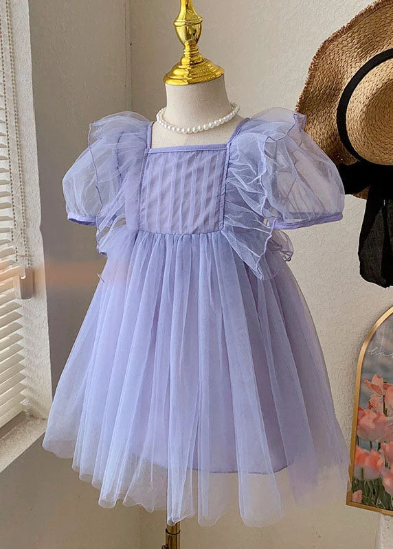 Boutique Purple Ruffled Patchwork Tulle Baby Girls Princess Dress Summer Effortless Comfort