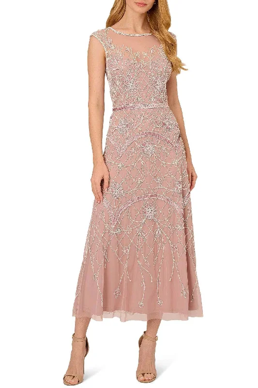 Adrianna Papell AP1E210426 P - Beaded Illusion Bateau Dress Trend Forward Threads