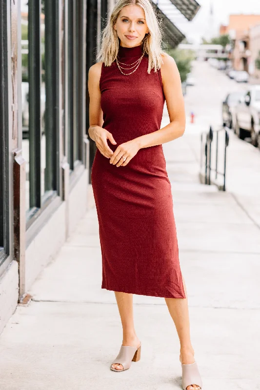 Above All Else Brick Red Ribbed Midi Dress Unleash Your Fashion