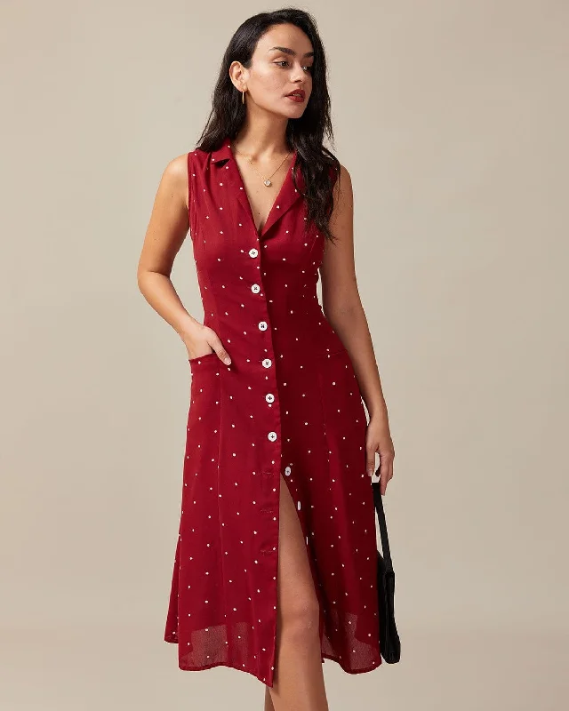 The Red V Neck Polka Dot Tie Back Midi Dress Gift Ideas