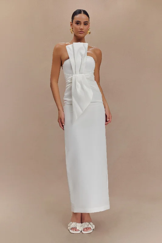 Cyrill Strapless Satin Structured Maxi Dress - White Chic Wardrobe Essentials