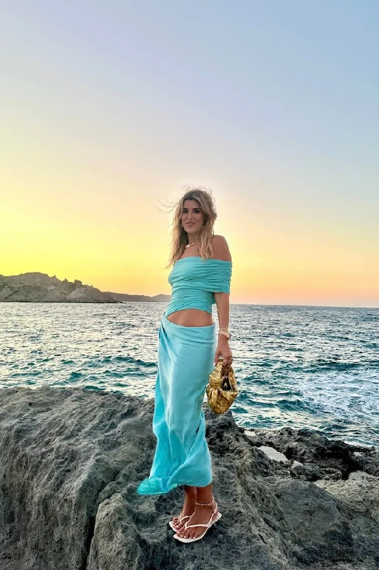 Nico Off Shoulder Maxi Dress Aquamarine Elegant Attire For The Modern Lady