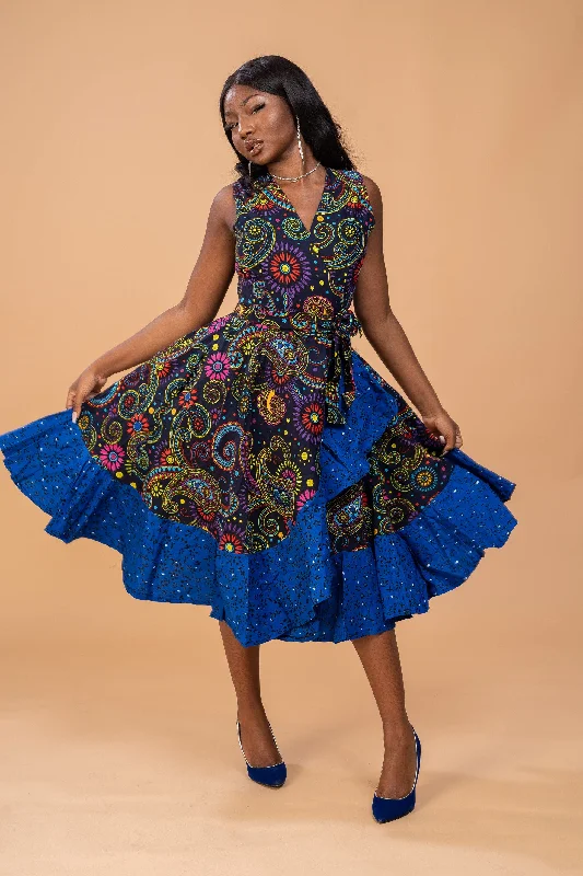 Brenda Ankara Wrap Dress | Blue African Print Wardrobe Upgrade