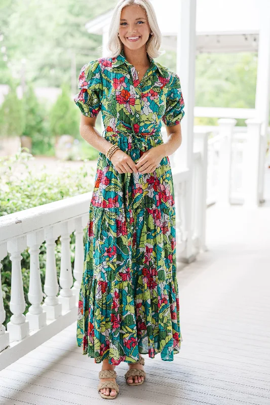 What Dreams Are Made Of Green Tropical Maxi Dress Trendy Women's Wear