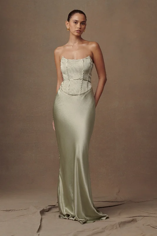 Harlow Satin Strapless Maxi Dress - Sage Mega Sales