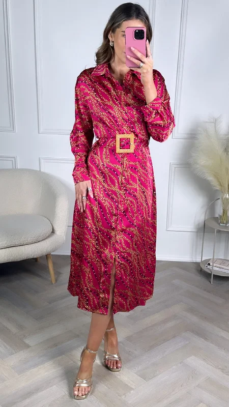 Daisy Pink Print Brown Buckle Wrap Shirt Dress Hurry Before It's Gone