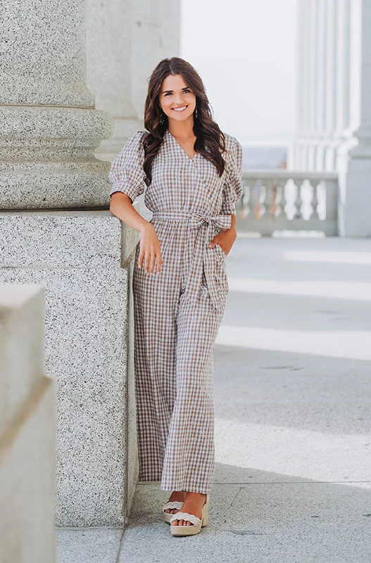 Inverness Nutmeg Gingham Jumpsuit - DM Exclusive - Nursing Friendly Vibrant Femme Fashion