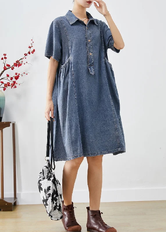 Bohemian Blue Slim Fit Pockets Denim Vacation Dress Summer Trendy Fashion For Women