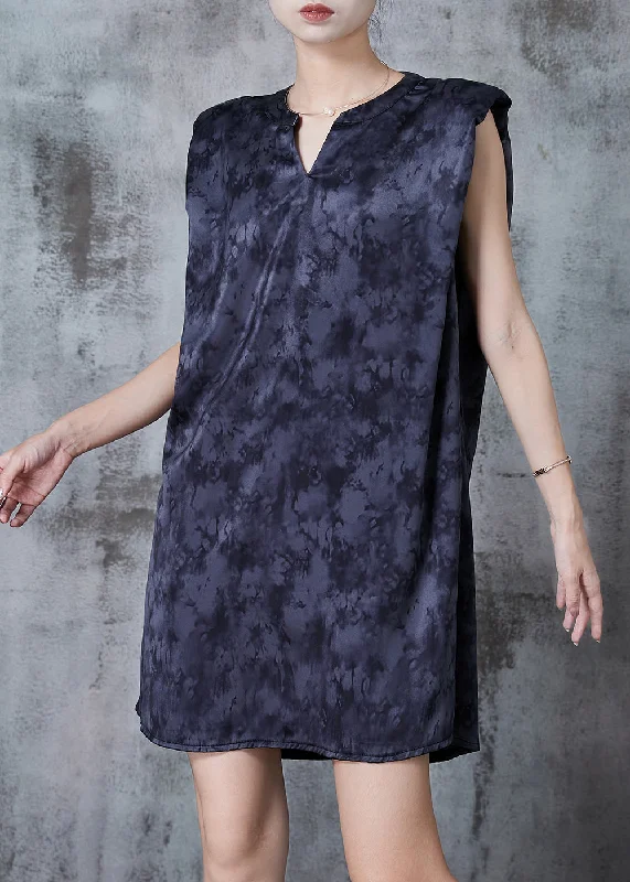 Unique Dull Grey Oversized Tie Dye Cotton Work Dresses Summer Chic Sophistication