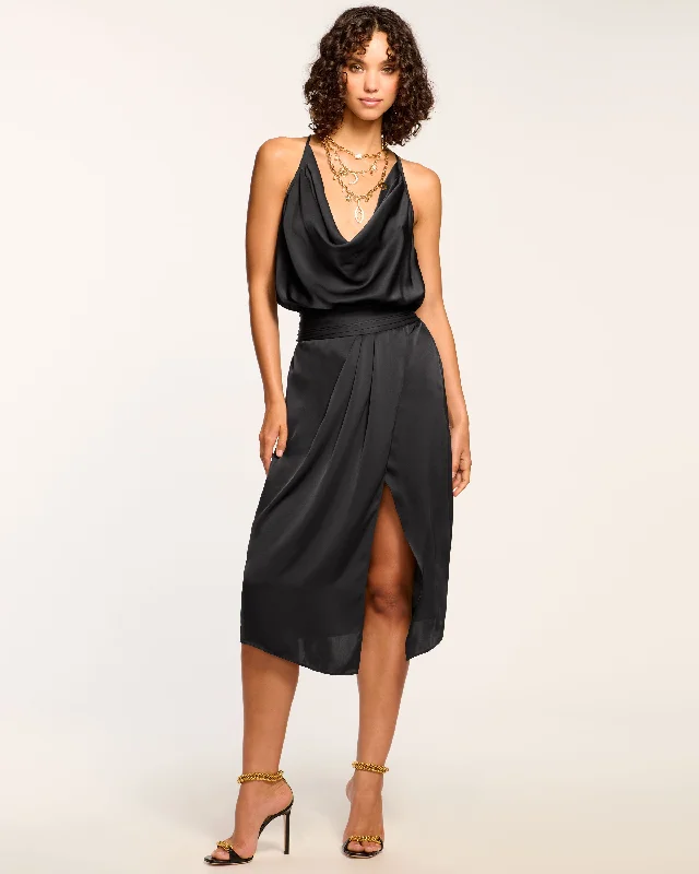 Monica Cowl Neck Midi Dress Disco - Inspired Retro Dance Look