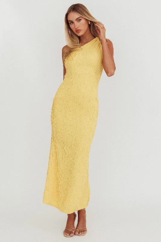 Lingering Love One-Shoulder Twist Midi Dress Lemon Wardrobe Refresh