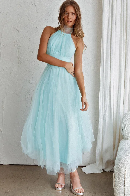 Andria Halterneck Tulle Midi Dress Mint Special Offers, Don't Miss