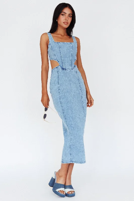 Kainani Cut-Out Waist Midi Dress Denim Blue Graceful Movement