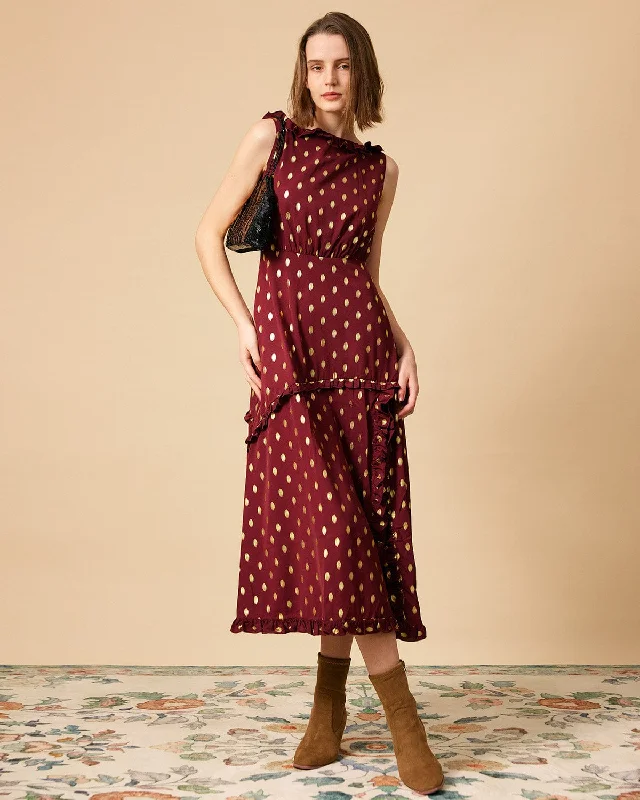 The Polka Dot Sleeveless Slit Midi Dress Seasonal Trend