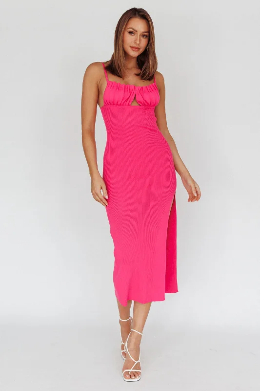 Jelina Gathered Bust Knit Midi Dress Fuchsia Fashionista Favorites