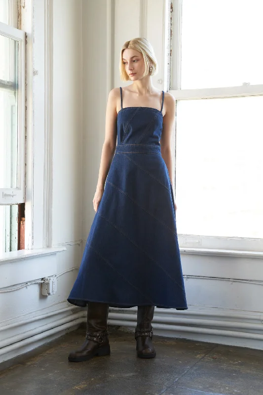 AMALFI COAST DENIM MIDI DRESS Graceful Drape