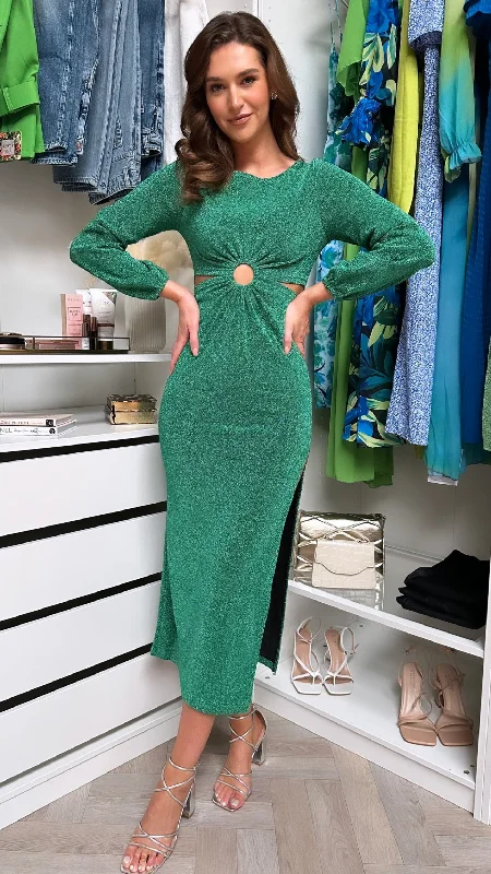 Britta Green Cut Out Midi Dress Limited Time Offer