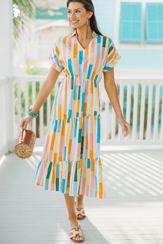 Trust It Yellow Abstract Midi Dress Final Sale