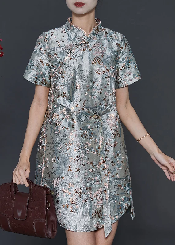 Fine Mandarin Collar Embroidered Silk Dress Summer Great Deals On Ethnic Cultural Wear