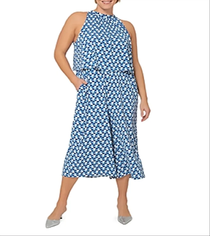 Leota Women's Sunrise Geo Sea of Belize Marshmallow Lord & Taylor Skyler Cropped Jumpsuit Dress Blue Size 3X Runway Inspired Wear