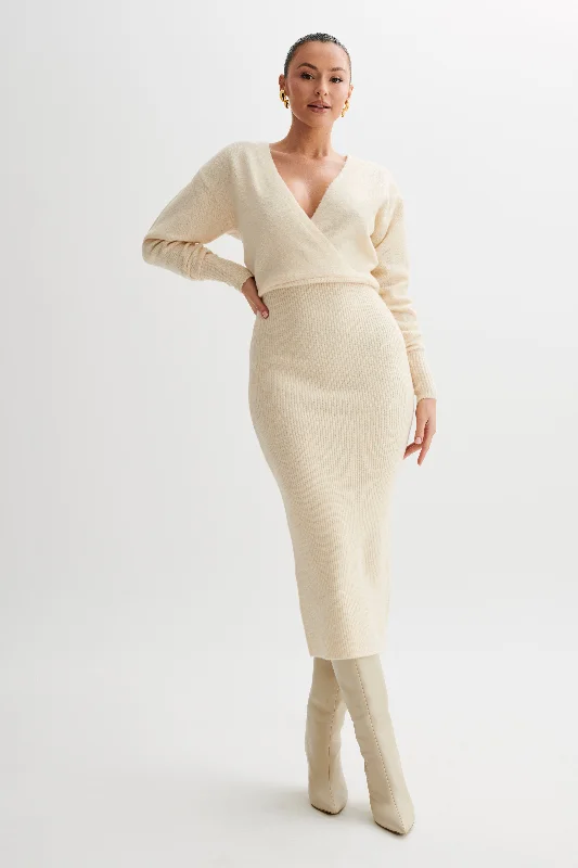 Shannon Knit Maxi Dress - Cream Marle Fashion Essentials