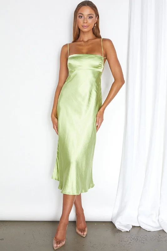 Dolce Life Low Back Midi Dress Lime Statement Piece