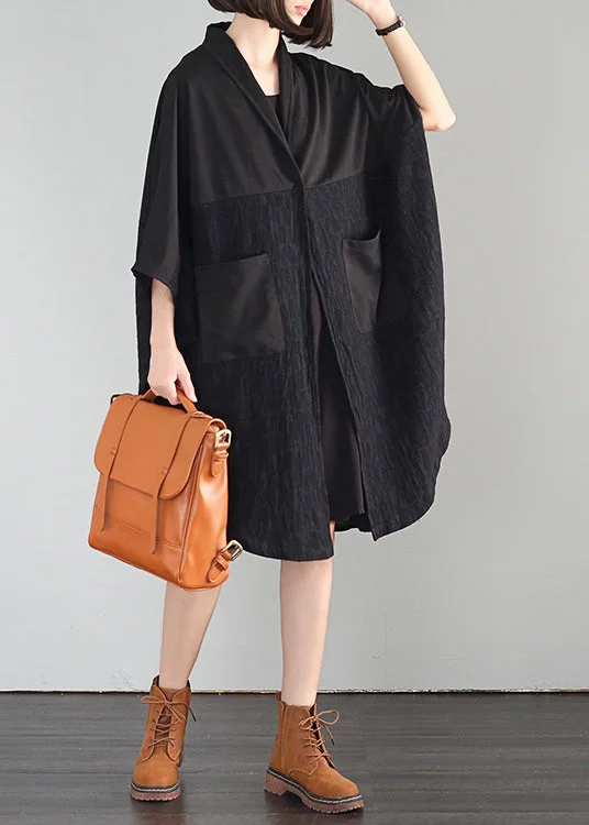 Bohemian Black Oversized Patchwork Linen Vacation Dresses Summer Seasonal Sale