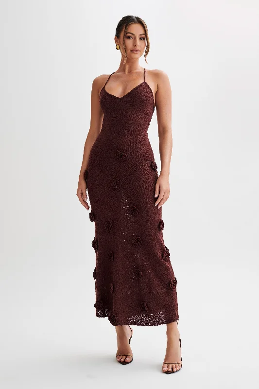 Suki Knit Maxi Dress With Flowers - Plum Bold Fashion