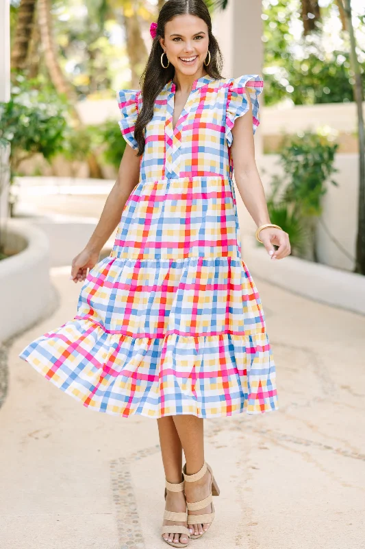 Just A Dream Pink Gingham Midi Dress Tropical Island - Inspired Attire