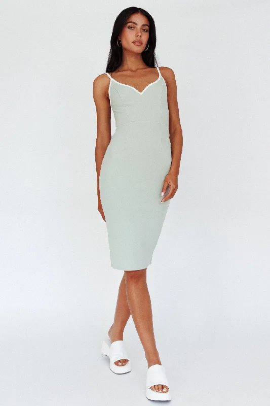 Kandis Low Back Midi Dress Sage Exclusive Sale