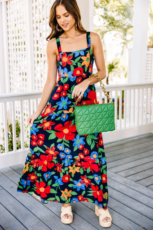 Take It All In Navy Blue Floral Maxi Dress Popular Collection